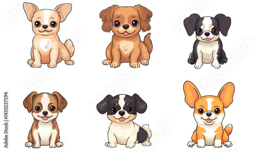 Cute Small Breed Dog Stickers - Chihuahua, French Bulldog, Papillon, Corgi Vector Illustration