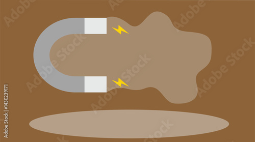 An illustration showing the powerful attraction of a magnet, with visible magnetic fields and objects being pulled towards it, demonstrating the force of magnetism in action