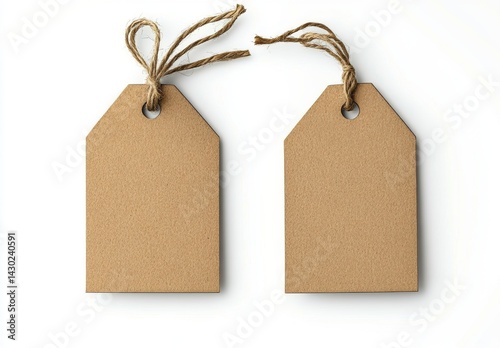 The price tags, which hang empty and unmarked, incorporate brown strings, underscoring the beauty of their plainness