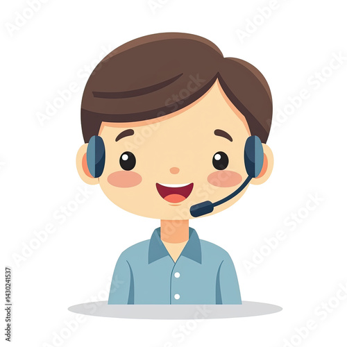 Happy Boy with Headset, Customer Service - Minimalist illustrations