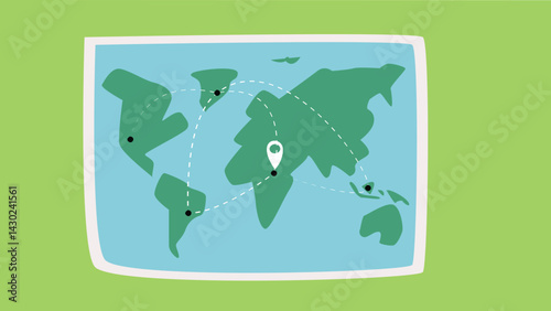 A design world map poster, showcasing a simplified, minimalistic view of the globe with clearly marked countries and continents, perfect for educational, decorative, or travel purposes