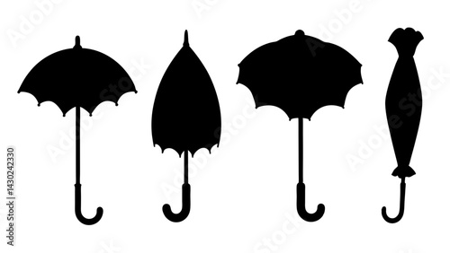 set of umbrellas silhouette vector on white background