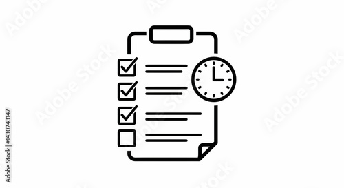 Clipboard with Checklist and Clock, Time Management Concept