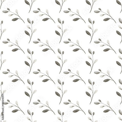 Wallpaper Mural Seamless pattern with grey leaves, repeat floral texture, background hand drawing. Perfectly for wrapping paper, wallpaper, fabric, texture and other printing. Torontodigital.ca