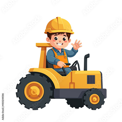 Happy Kid in Tractor, Construction, Child - Child illustrations