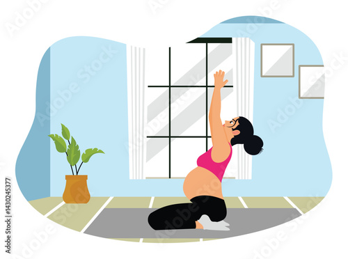 Pregnant woman practicing yoga in the comfort of home.