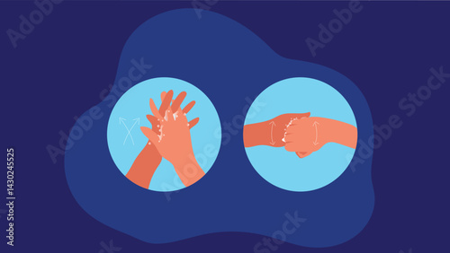 A person washes their hands with soap and water, ensuring hygiene and cleanliness by scrubbing thoroughly