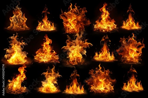 Series of fire explosions in different sizes