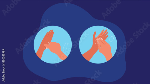 A hand washes with soap and water, ensuring hygiene and cleanliness by scrubbing thoroughly, an essential practice for health and safety