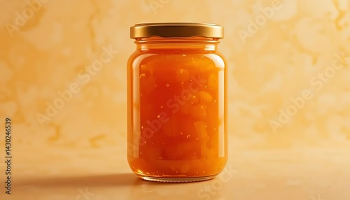Orange Marmalade Glass Jar Mockup – Realistic Style	Beautiful mockup of an orange marmalade jar with a soft glow, perfect for artisan food packaging, jam branding, and seasonal design use.