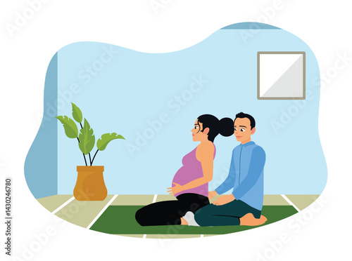 A couple practices prenatal meditation at home.