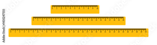 10, 20, 30 centimeters ruler measurement tool with numbers scale. realistic school measuring rulers in flat style