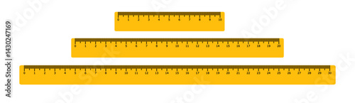 10, 20, 30 centimeters ruler measurement tool with numbers scale. realistic school measuring rulers in flat style