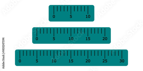 10, 20, 30 centimeters ruler measurement tool with numbers scale. realistic school measuring rulers in flat style