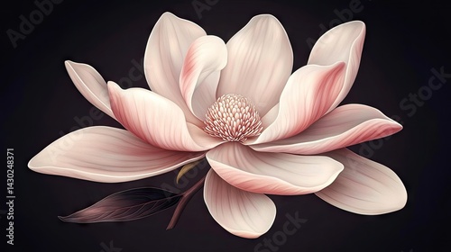 Delicate magnolia flower illustration against a dark backdrop.