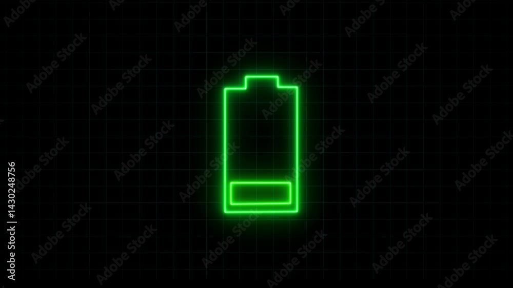 Charging battery indicating neon animation. glowing low battery concept motion background. Charging battery indicating neon animation. glowing low battery concept motion background.