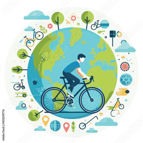 bicycle, background, world, design, transport, day, environment, illustration, sport, earth, green, vehicle, world bicycle day, poster, nature, cycle, ride, ecology, concept, banner, travel, globe, ve