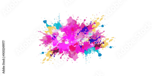Bright colorful watercolor splash splatter stain brush strokes on white background. Modern vibrant aquarelle spot. Rainbow trendy isolated design on white. Element. Vector watercolor illustration.