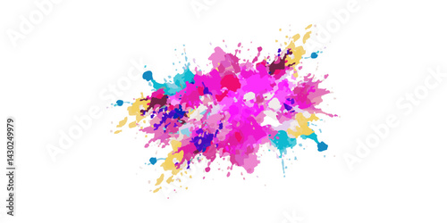Bright colorful watercolor splash splatter stain brush strokes on white background. Modern vibrant aquarelle spot. Rainbow trendy isolated design on white. Element. Vector watercolor illustration.
