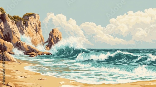 Ocean Waves Crashing on Sandy Beach