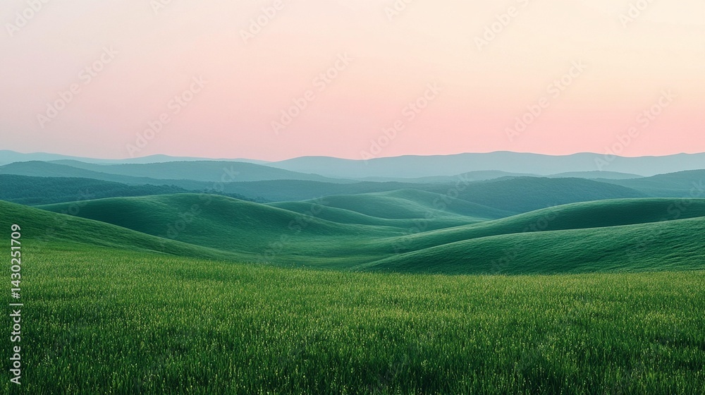 Rolling Hills and Green Fields at Dawn