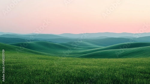 Obraz na płótnie Rolling Hills and Green Fields at Dawn w salonie