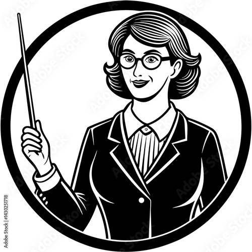 Female Teacher Gesturing with Pointer in a Classroom Setting  