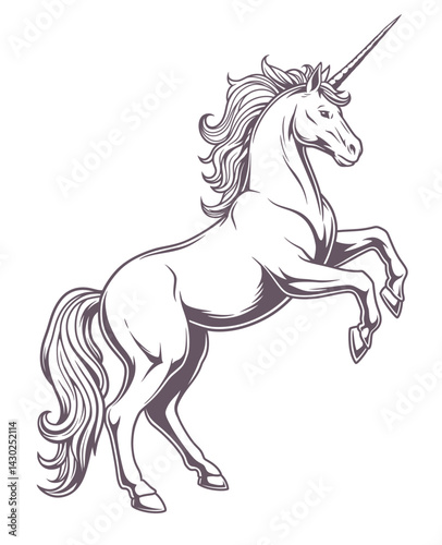 Heraldic unicorn vector drawing isolated on white background.