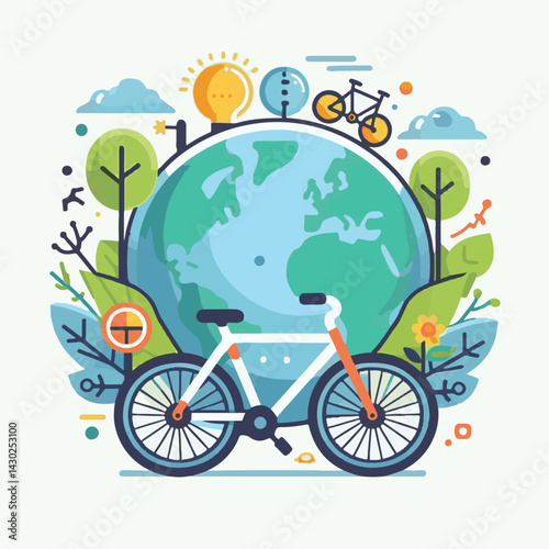 bicycle, background, world, design, transport, day, environment, illustration, sport, earth, green, vehicle, world bicycle day, poster, nature, cycle, ride, ecology, concept, banner, travel, globe, ve