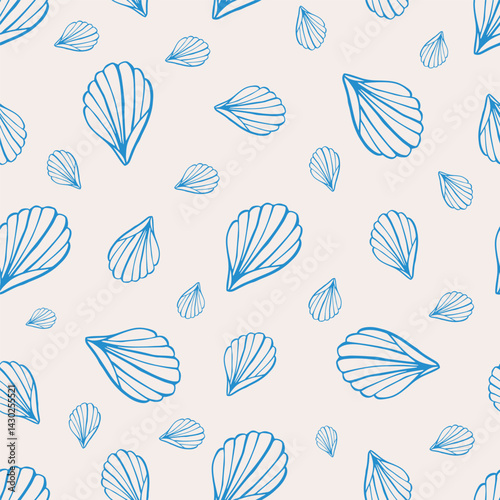 Seashell doodle hand drawn seamless pattern. Ocean life vector illustrations