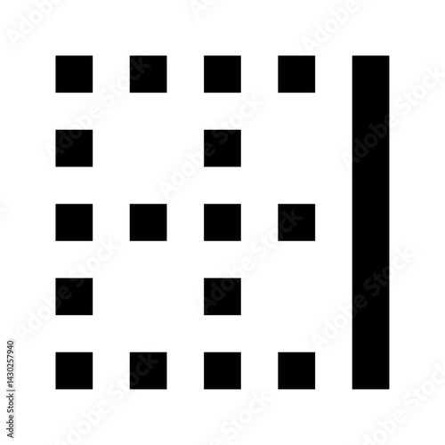 Black squares arranged in a grid pattern with a vertical bar on the right side of the composition design