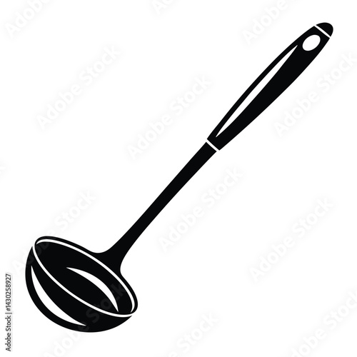 black silhouette of a ladle with a rounded bowl and a long handle Art & Illustration