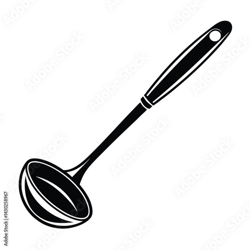 black silhouette of a ladle with a rounded bowl and a long handle Art & Illustration