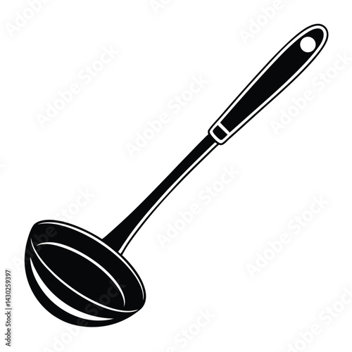 black silhouette of a ladle with a rounded bowl and a long handle Art & Illustration