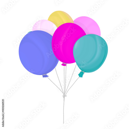set of bunch of colorful balloons tied together without background
