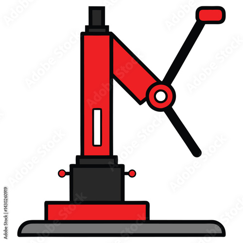 Red and Black Press Machine with Lever Arm Tool on a White Background