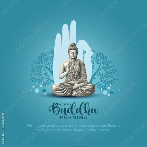 Happy Vesak Day, Buddha Purnima wishes greetings with buddha. Can be used for poster, banner, logo, background, greetings, print design. abstract illustration design.