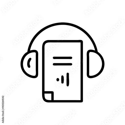 Audiobook icon with headphones and book in outline style