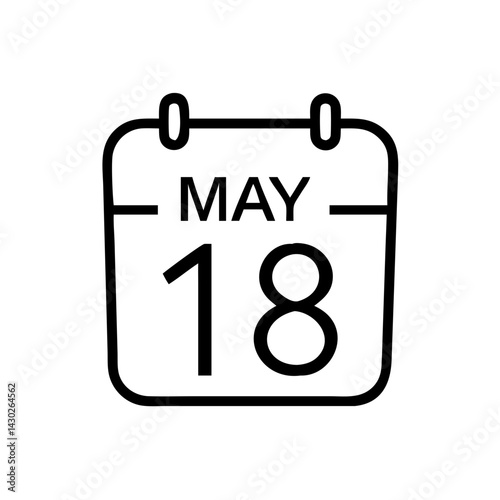 May 18 calendar date icon in bold outline style