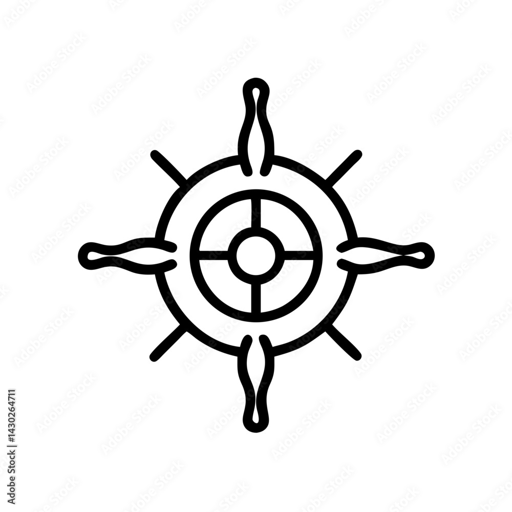 Fototapeta premium Nautical ship wheel icon with stylized handles in outline