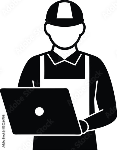 Faceless Foreman Holding Laptop With Transparent Background Icon Design