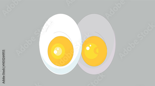 A stylized illustration of a boiled egg cut in half, showing the white outer layer and bright yellow yolk center