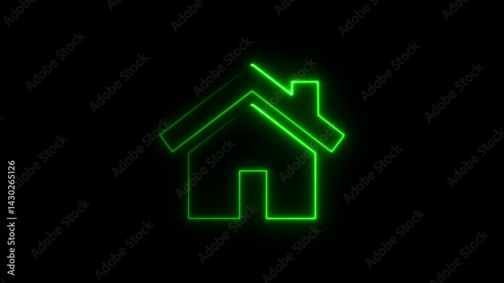 Neon House with glowing light liner icon on black background. stay at home icon glowing animation. Neon House with glowing light liner icon on black background. stay at home icon glowing animation.