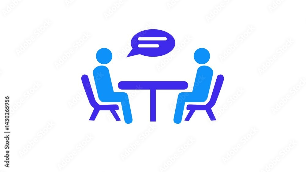 Two Business men talking silhouette icon animation. Two people sitting at the table with conversation. Two Business men talking silhouette icon animation. Two people sitting at the table with conversation.