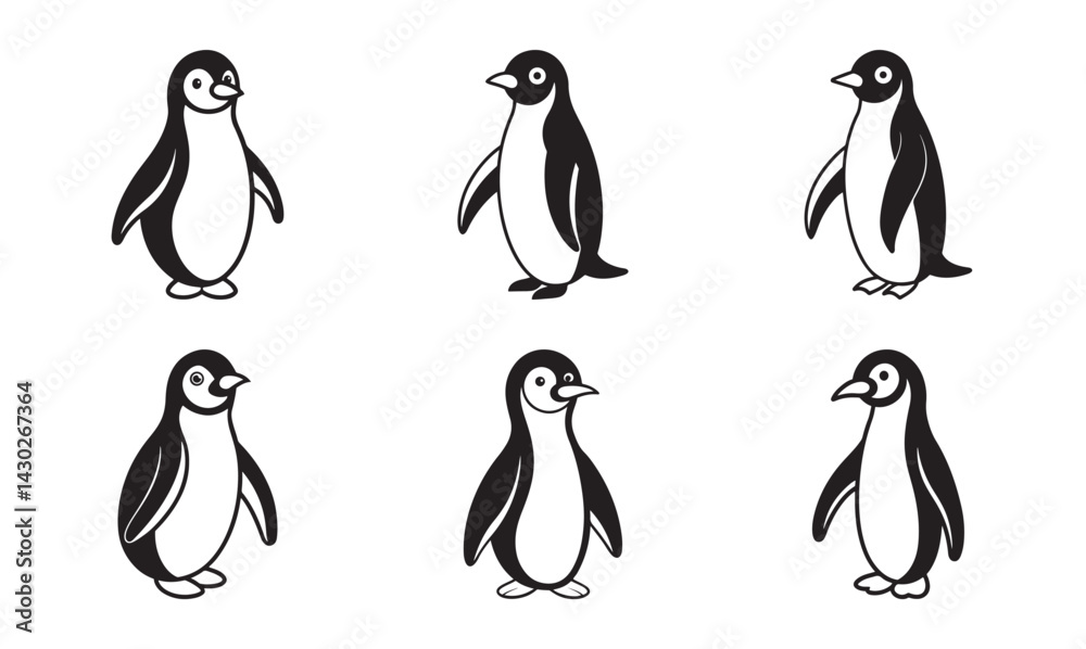Fototapeta premium Cute Cartoon Penguin in Minimal Vector