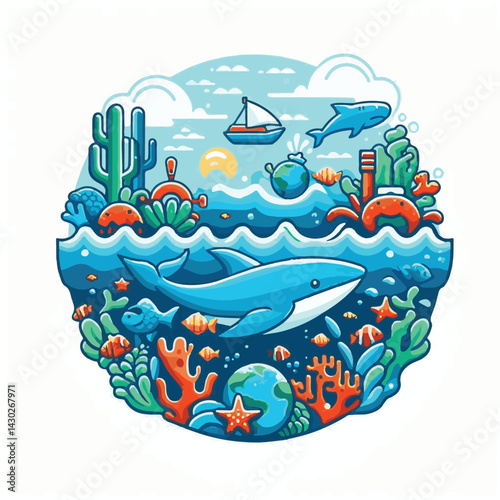 sea, water, ocean, blue, nature, illustration, environment, background, underwater, concept, day, world, fish, vector, banner, aqua, earth, eco, clean, design, environmental, life, graphic, poster, wa