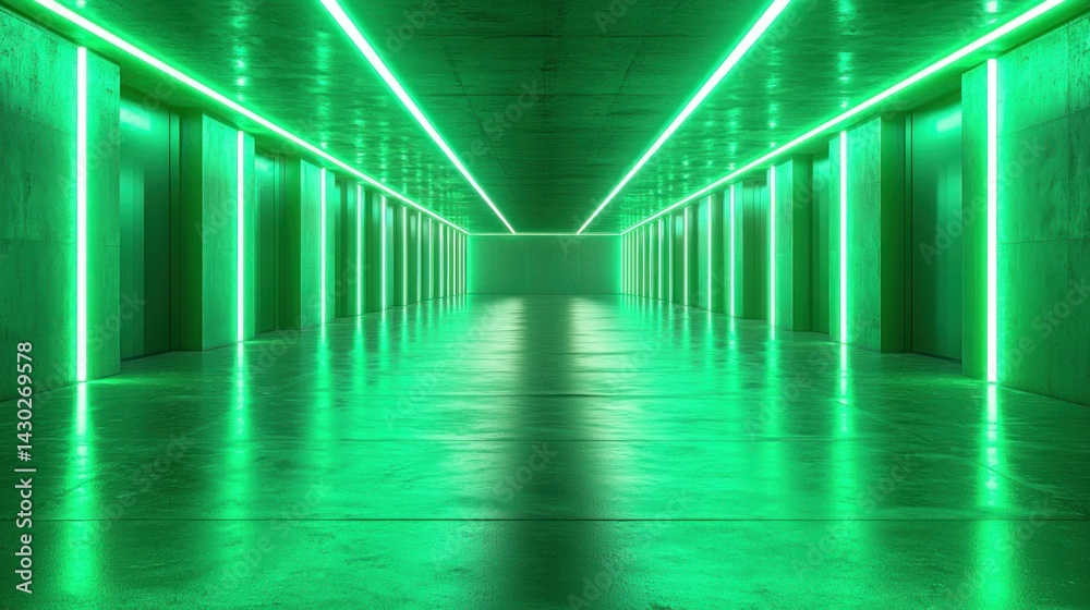 Neon Green Corridor: Futuristic Architecture Neon Green Corridor: Futuristic Architecture