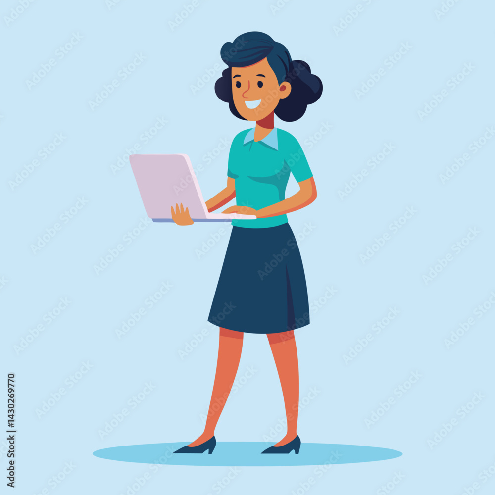 woman standing with laptop vector woman standing with laptop vector