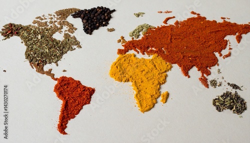 A conceptual image where spices are arranged to mimic a map or trail, referencing the historic spice trade routes.