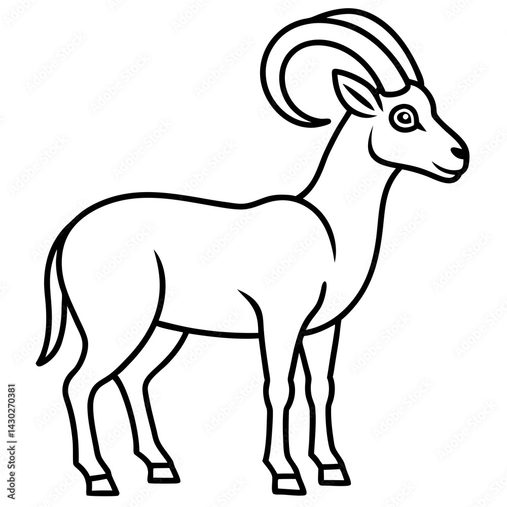 Fototapeta premium Ibex in a Single Stroke Vector Design